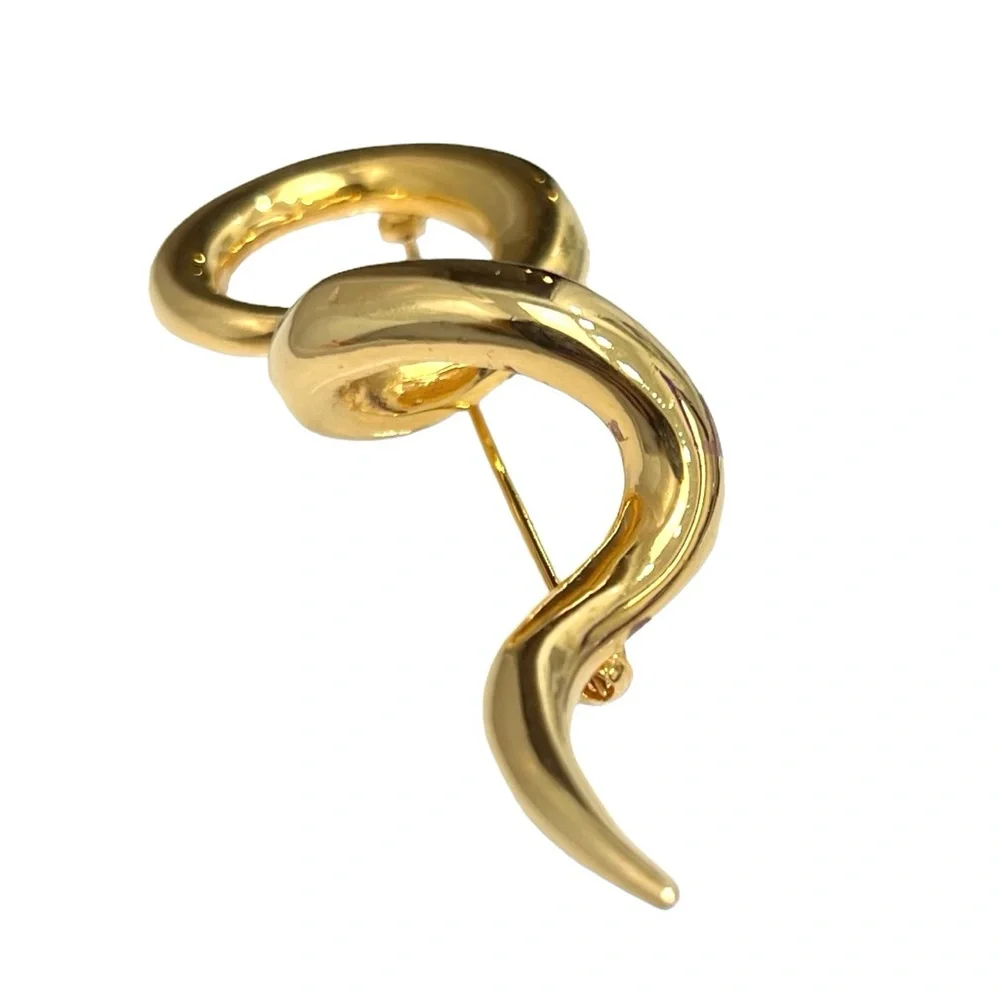 VINTAGE SHINY GOLD TONE SQUIGGLE BROOCH